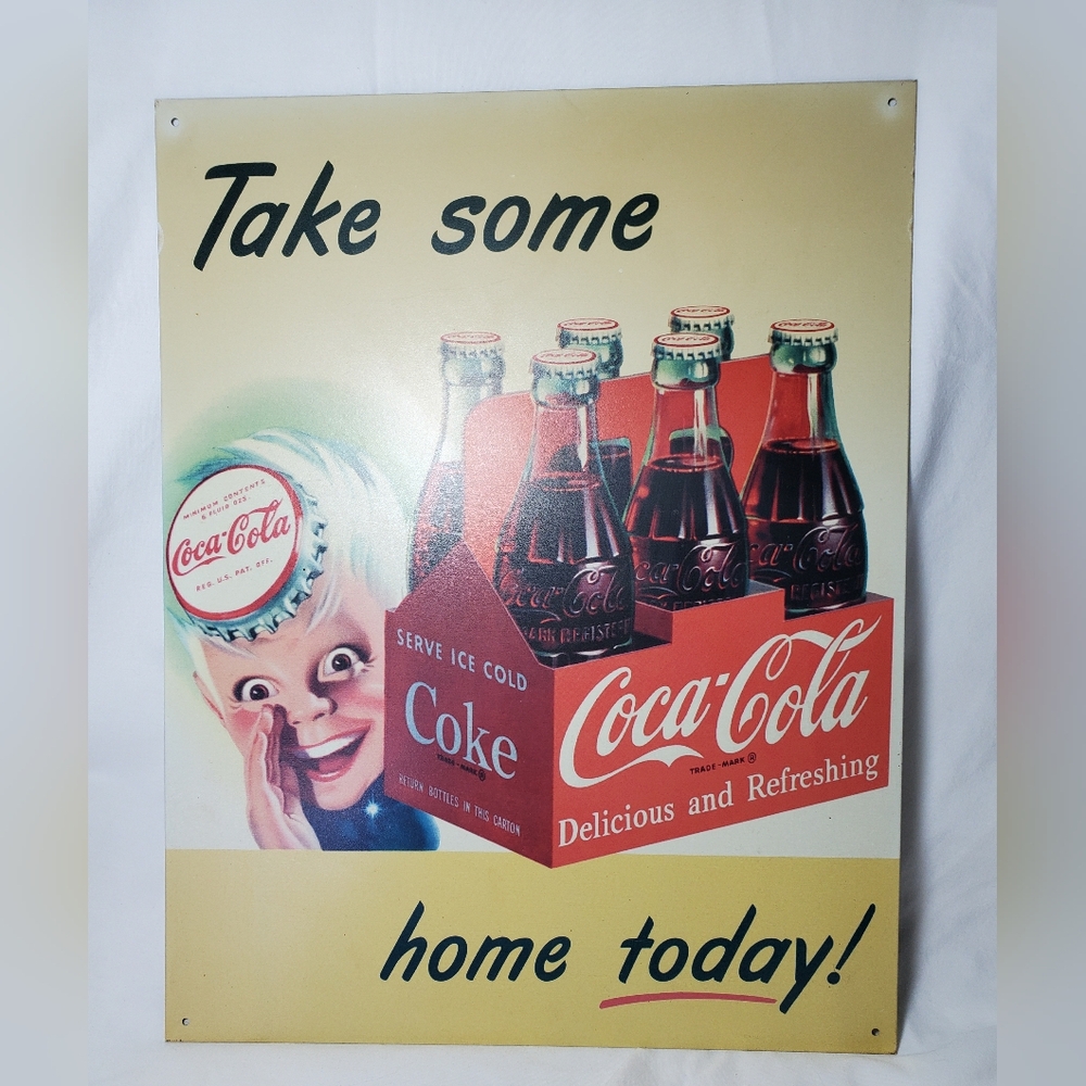 Coca Cola Take Some Home Today Vintage Metal Sign Retro Bottlecap